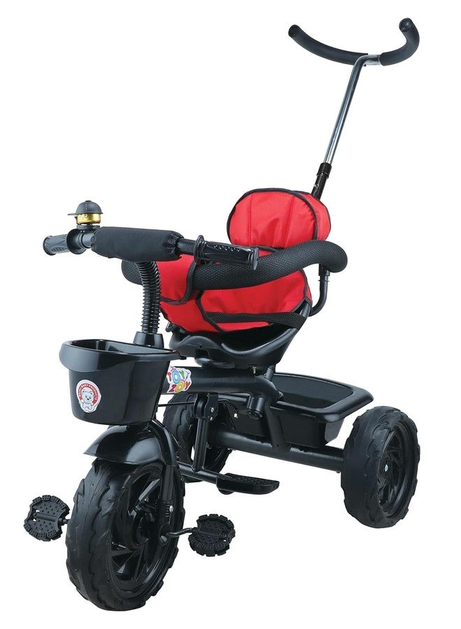 JoyRide Learn-to-Ride Trike on 3 Wheels with Safety Harness, Non-Slip Pedal,Storage Basket and Removable Parent Handle (Dark Red) - Image 1